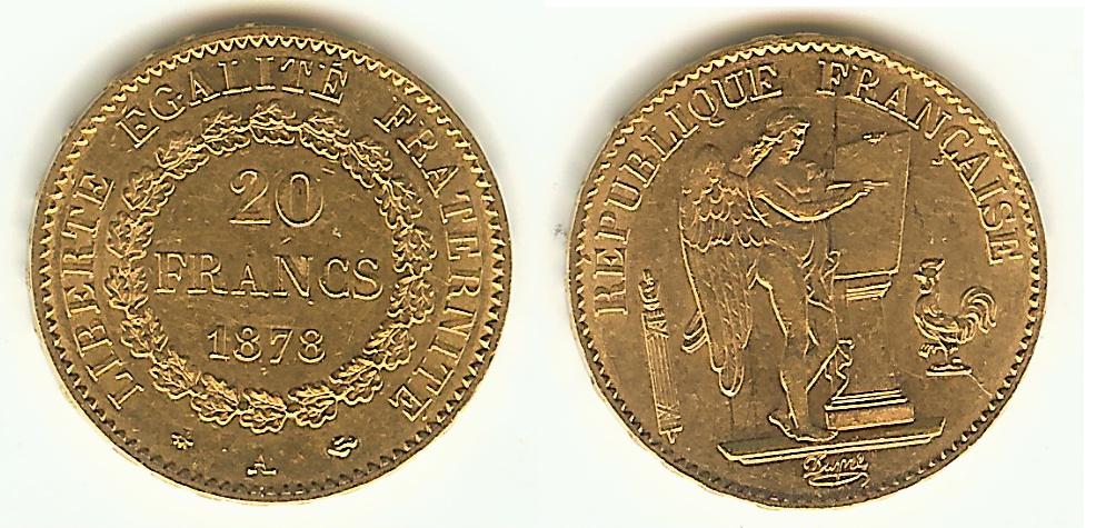 20 Francs Gold Génie 1878A Paris EF+